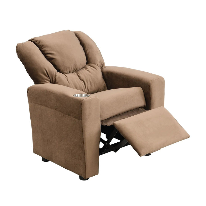 Kids Recliner Chair with Cup Holder - Brown Upholstered Couch by HouseOfZazla