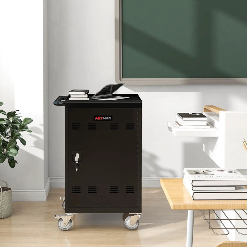 Mobile Charging Cart And Cabinet For Tablets Laptops 32-Device - Matt Black by HouseOfZazla