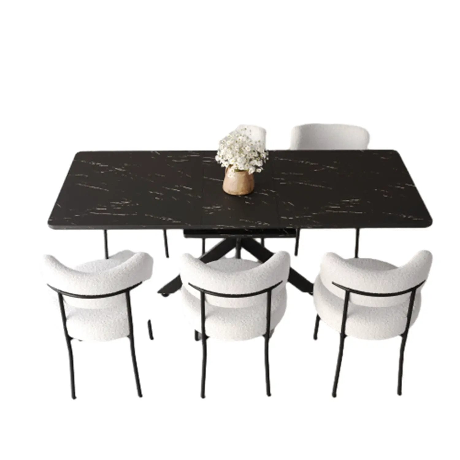 Extendable Dining Table Set With Curved Backrest Upholstered Chairs by Unique Piece Furniture