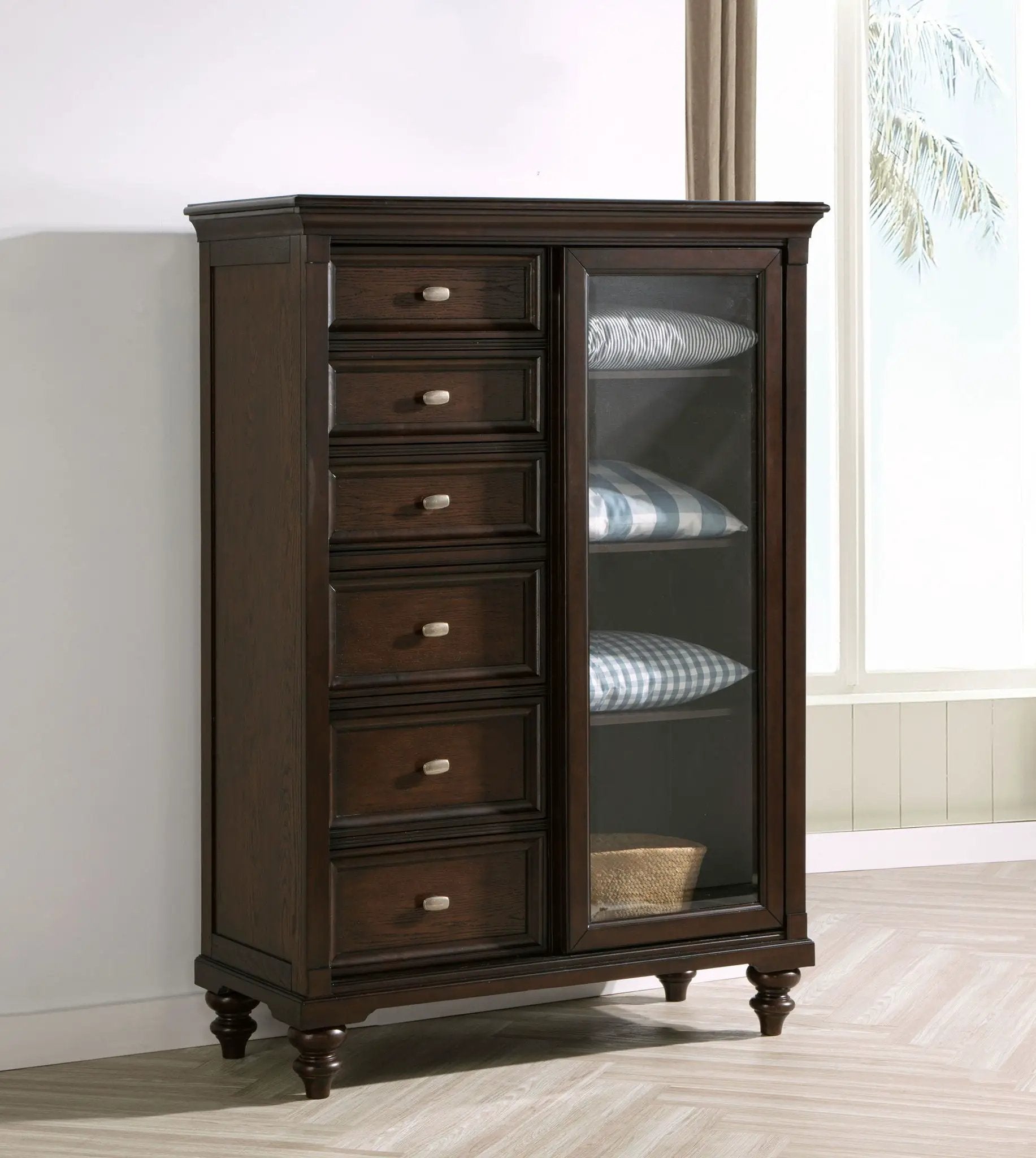 Andover 6-drawer Tempered Glass Door Chest Dark Oak by Unique Piece Furniture