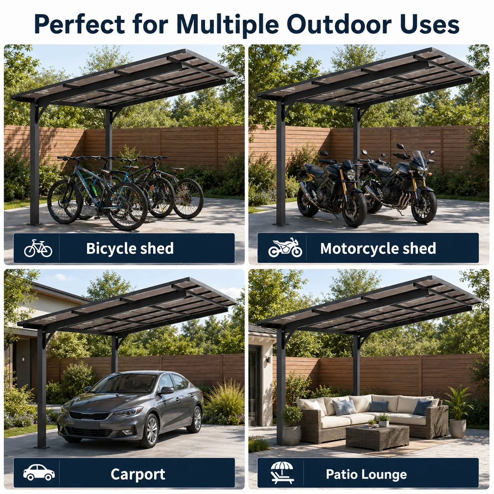 10x10FT PC Roof Carport with Galvanized Steel Frame and Sloped Roof by HouseOfZazla