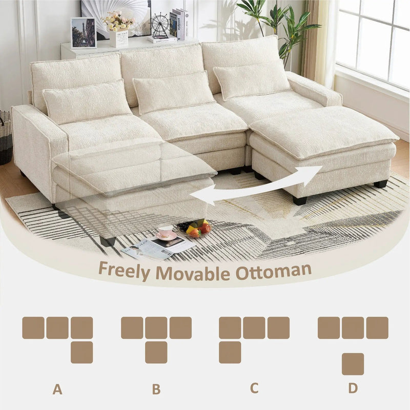 Modern Comfy L Shaped Sectional Sofa With Movable Ottoman by Unique Piece Furniture