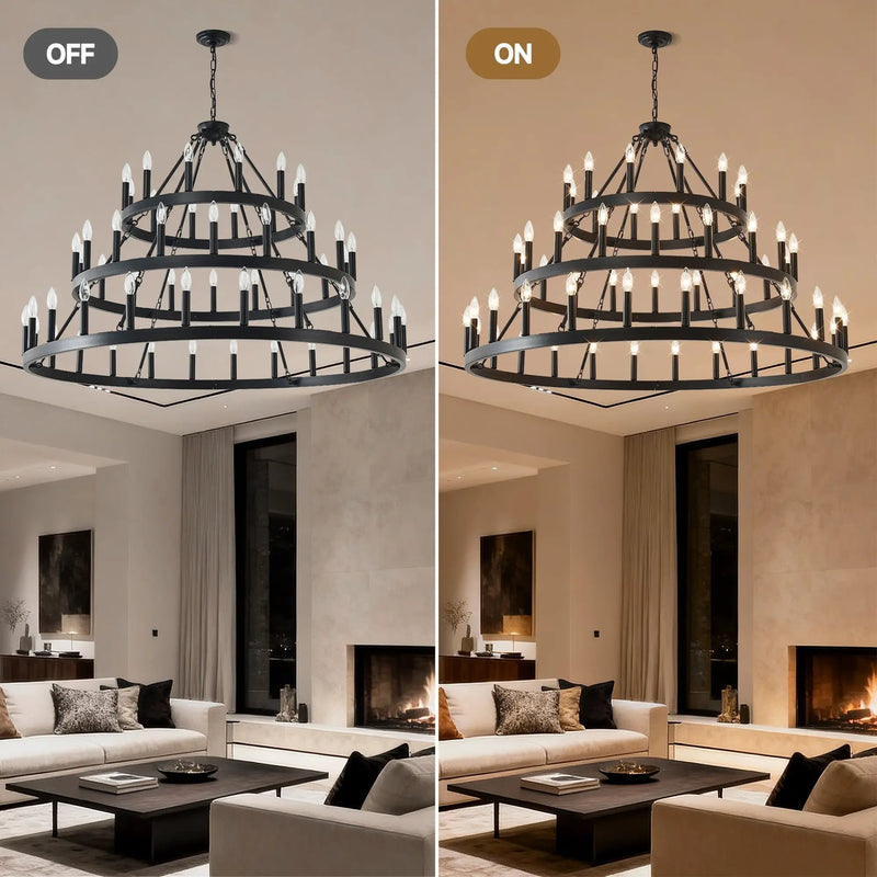 3 Tiers Wagon Wheel Chandelier - 54-Light Matte Black Metal by HouseOfZazla