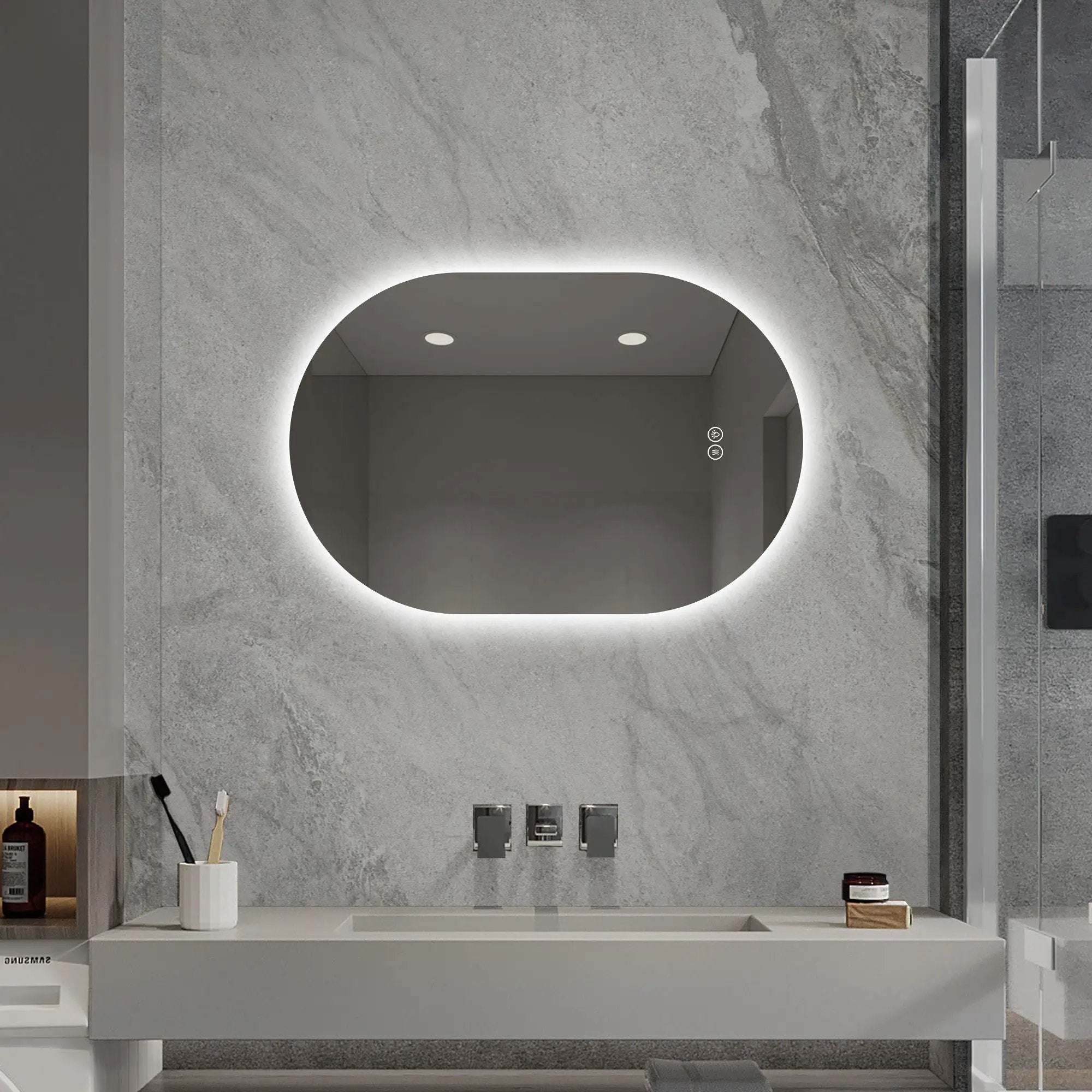 Smart Wall Mounted LED Touch Screen Mirror With Anti-Fog Function And Adjustable Lighting by Unique Piece Furniture