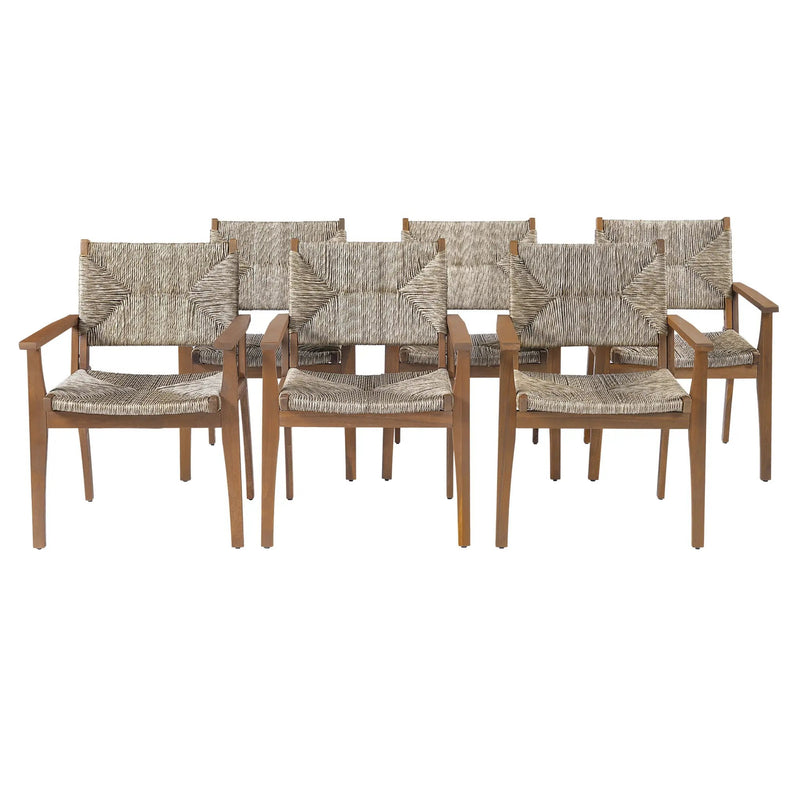 5-Piece Outdoor Dining Set: Brown Round Acacia Wood Table & 4 Brown Wicker Armchairs by HouseOfZazla