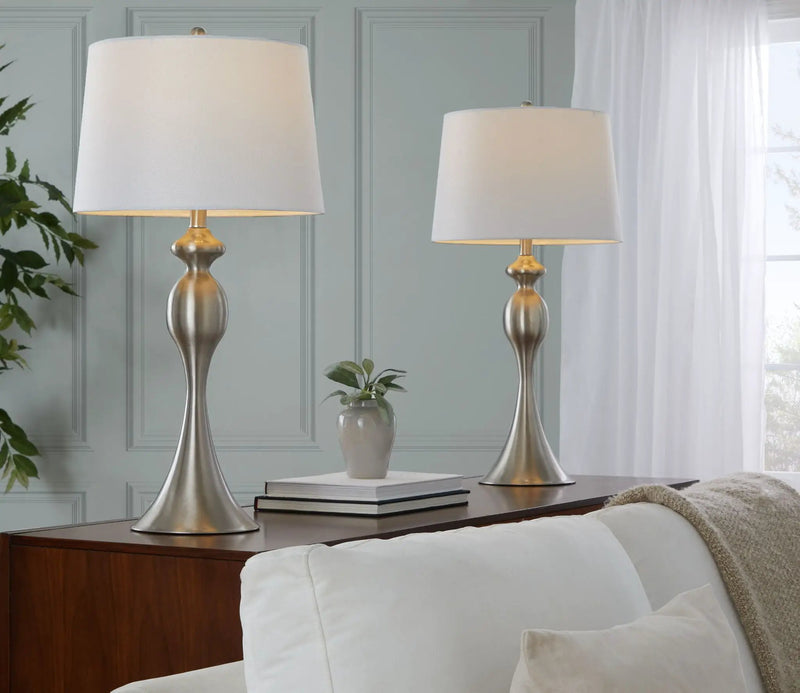 Ashland - Contemporary Table Lamp (Set of 2) - Nickel / White by HouseOfZazla