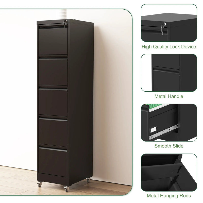 Drawer Metal Locking Vertical File Cabinet With Wheels Heavy Duty Lockable Storage by Unique Piece Furniture