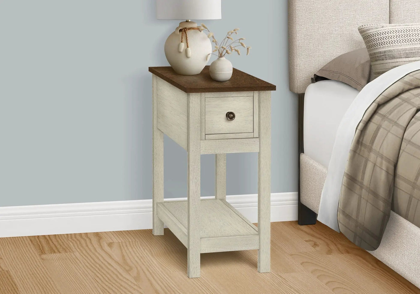 Accent End Table, 2 Tier, Narrow, Lamp, Storage Drawer, Charming Design by HouseOfZazla