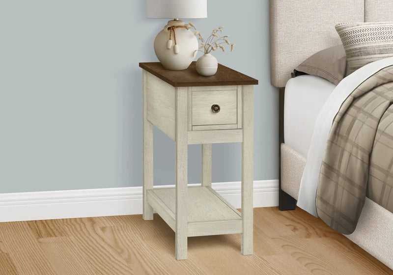 Accent End Table, 2 Tier, Narrow, Lamp, Storage Drawer, Charming Design by HouseOfZazla