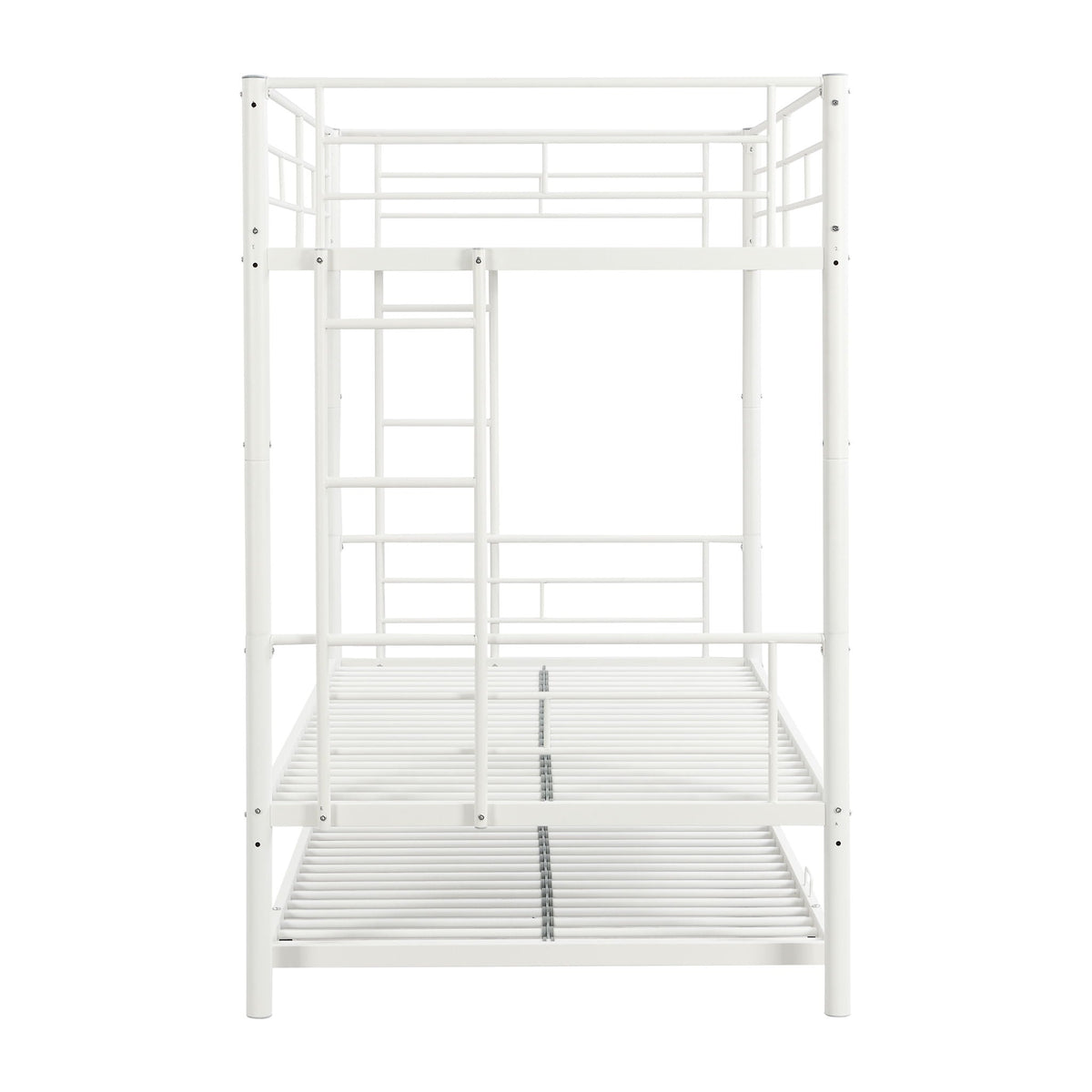 Twin Over Twin Bunk Bed with Trundle - Sturdy Metal Frame - Pearl Silver, White, or Pink, photo 20 of 39