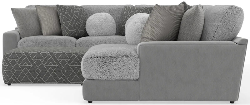Canyon - 4 Piece Sectional With Cuddler Seat Cushions, Included Accent Pillows And Cocktail Ottoman (Right Side Facing Chaise) - Platinum by Unique Piece Furniture