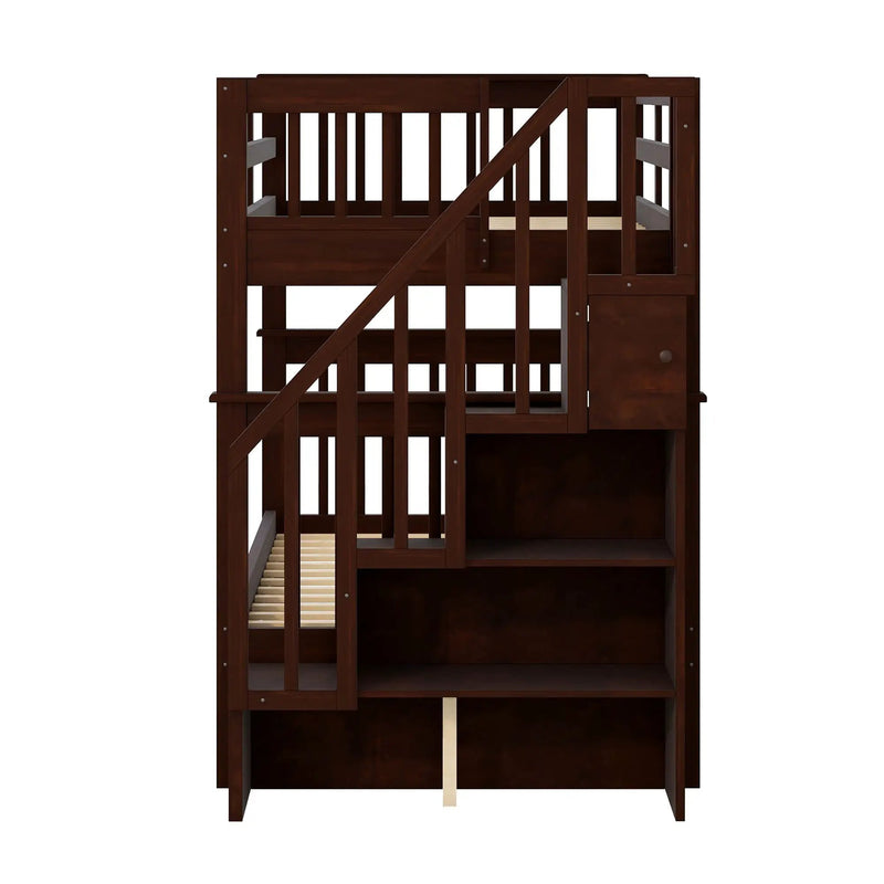 Stairway Bunk Bed With Storage And Guard Rail For Bedroom by HouseOfZazla