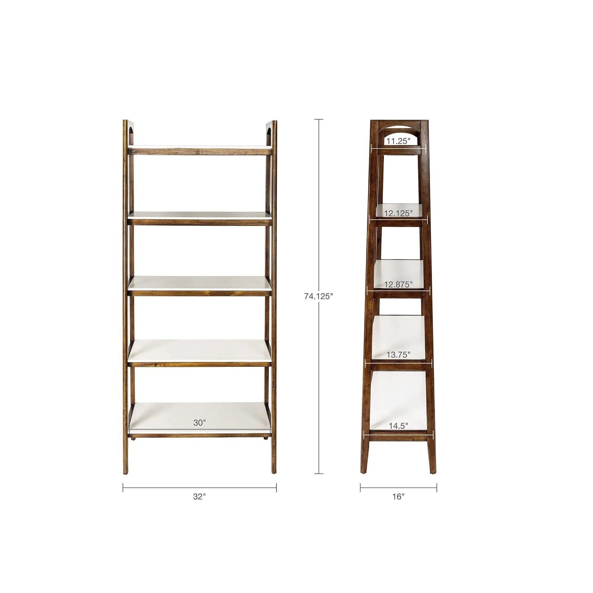 Mid - Century Design 5 Shelf Bookcase - Off White / Pecan by HouseOfZazla