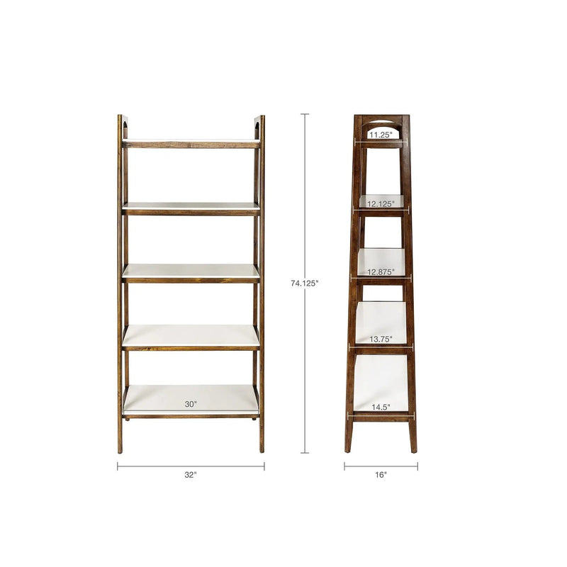 Mid - Century Design 5 Shelf Bookcase - Off White / Pecan by Unique Piece Furniture