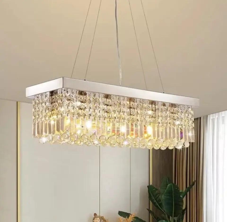 Open Box 7PM Rectangle K9 Crystal Chandelier Modern Rectangular Pendant Light Fixture for Dining Room Kitchen Island Chrome L31.5 x W10 x H10 by Selzalot