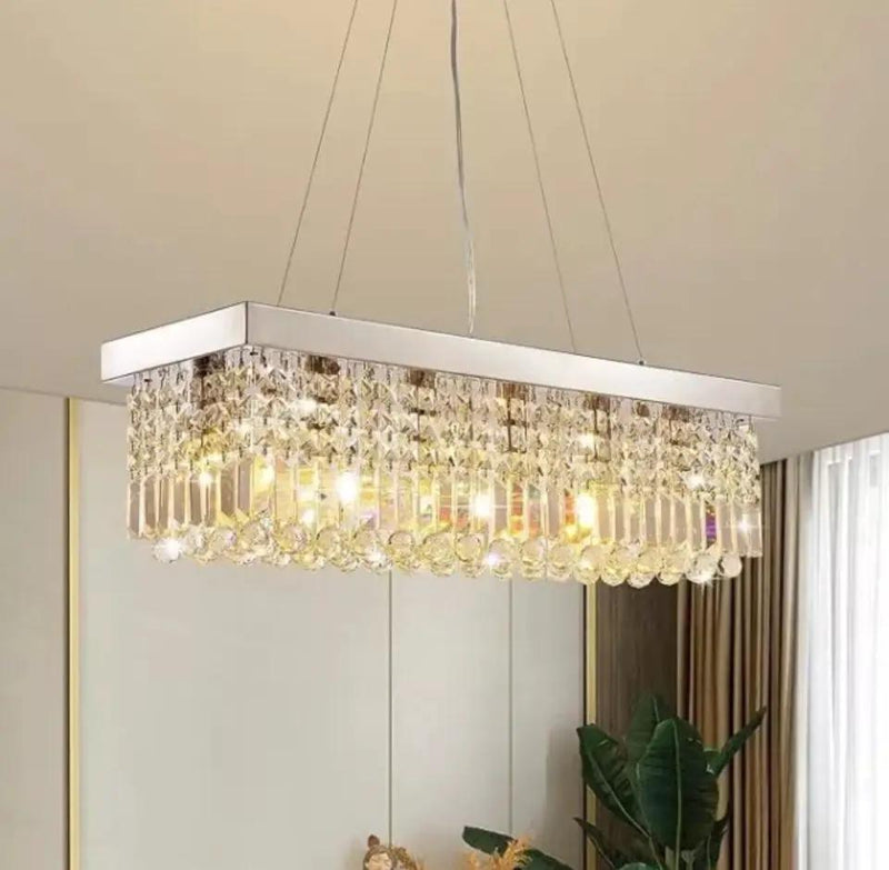 Open Box 7PM Rectangle K9 Crystal Chandelier Modern Rectangular Pendant Light Fixture for Dining Room Kitchen Island Chrome L31.5 x W10 x H10 by Selzalot