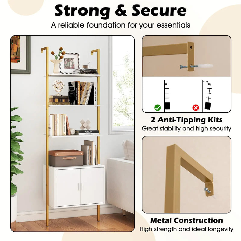 72.5 Inch Tall Bookshelf with Cabinet Anti-Tipping Kits and Metal Frame by DirectDeals