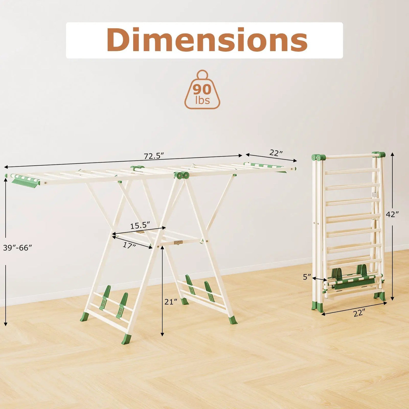 72.5 Inches Clothes Drying Rack with Height Adjustable Wings by DirectDeals