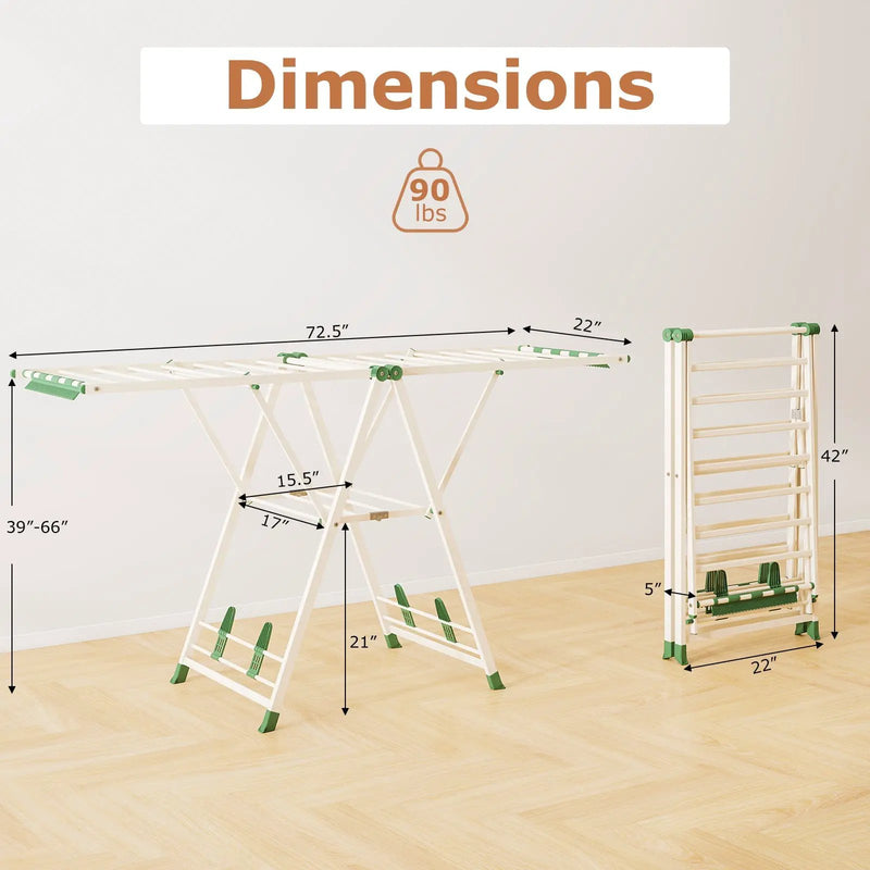 72.5 Inches Clothes Drying Rack with Height Adjustable Wings by DirectDeals
