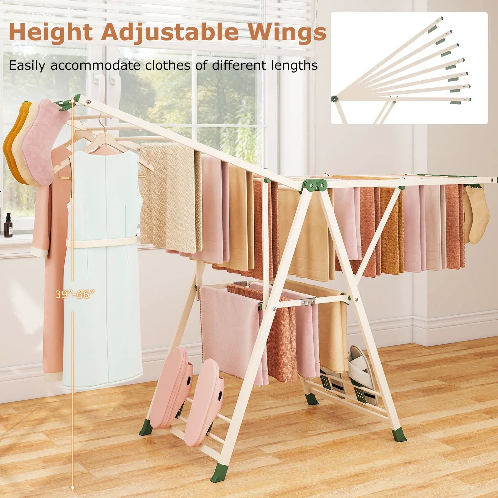 72.5 Inches Clothes Drying Rack with Height Adjustable Wings by DirectDeals
