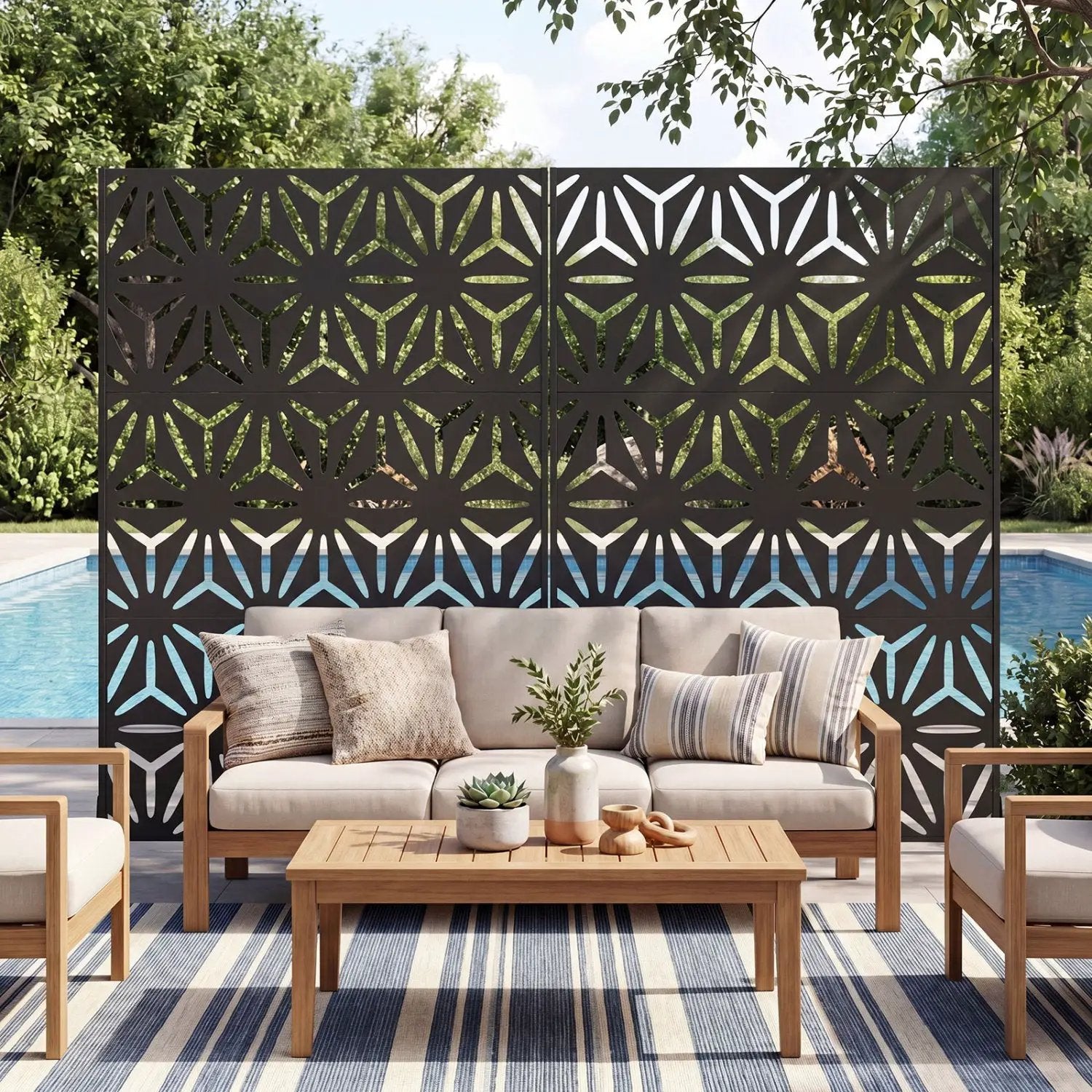 Metal Privacy Screen 72"H x 48"W Freestanding Fence Panel by DirectDeals