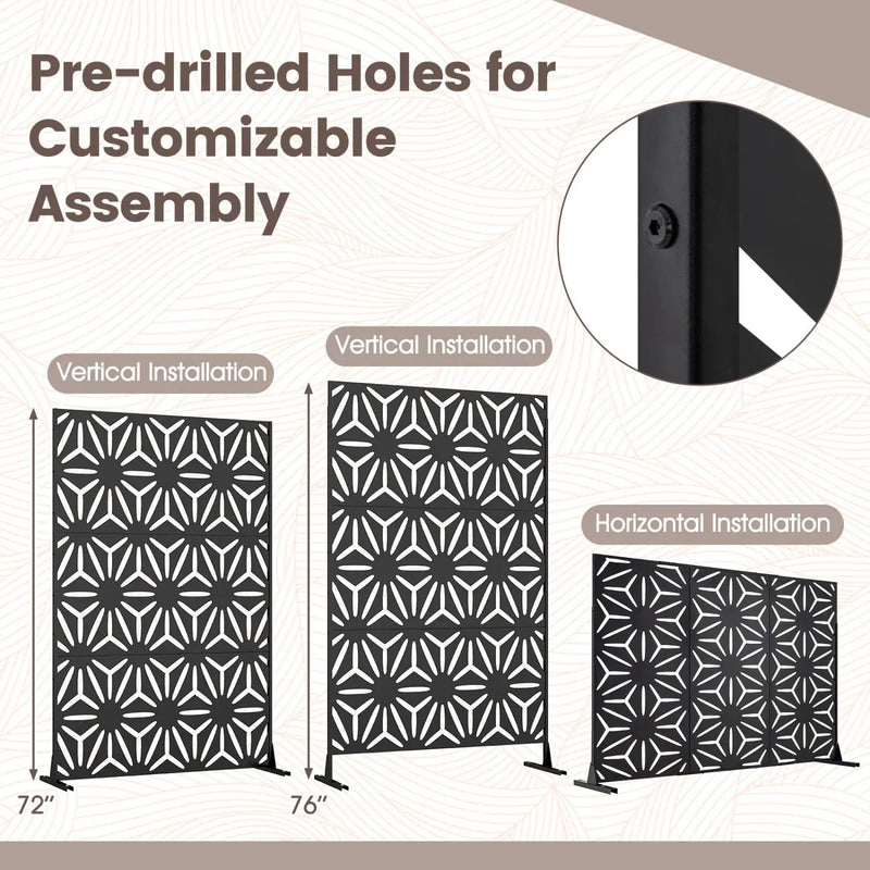 Metal Privacy Screen 72"H x 48"W Freestanding Fence Panel by DirectDeals