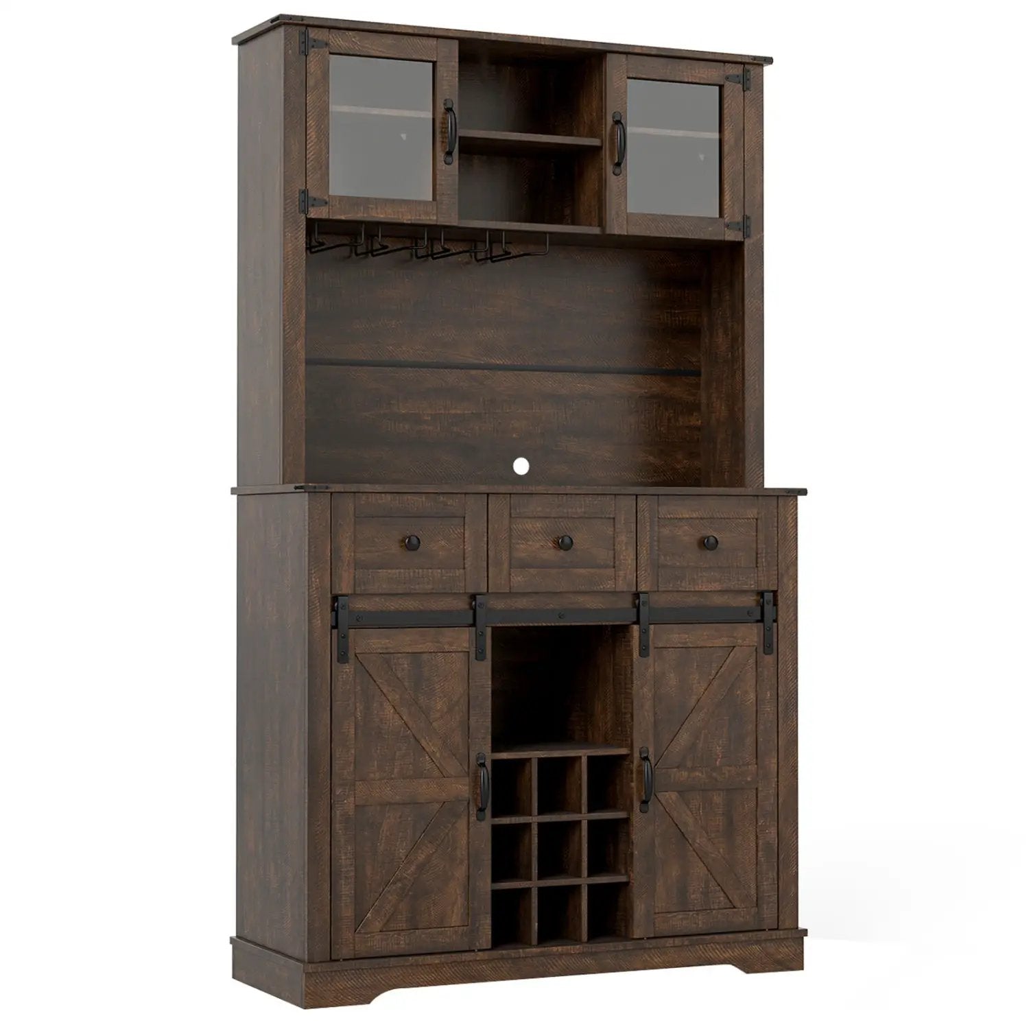 72 Inch Coffee Bar Cabinet with Drawers and Sliding Barn Doors by DirectDeals