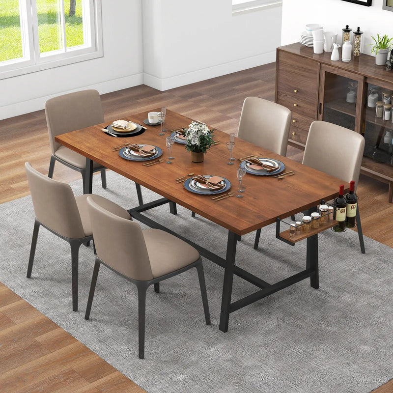72 Inch Dining Table Rectangular Kitchen Table with 2-Bottle Wine Rack for 5-7-Walnut by DirectDeals