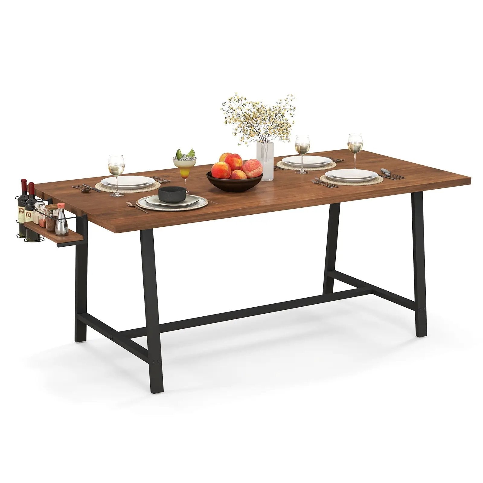 72 Inch Dining Table Rectangular Kitchen Table with 2-Bottle Wine Rack for 5-7-Walnut by DirectDeals