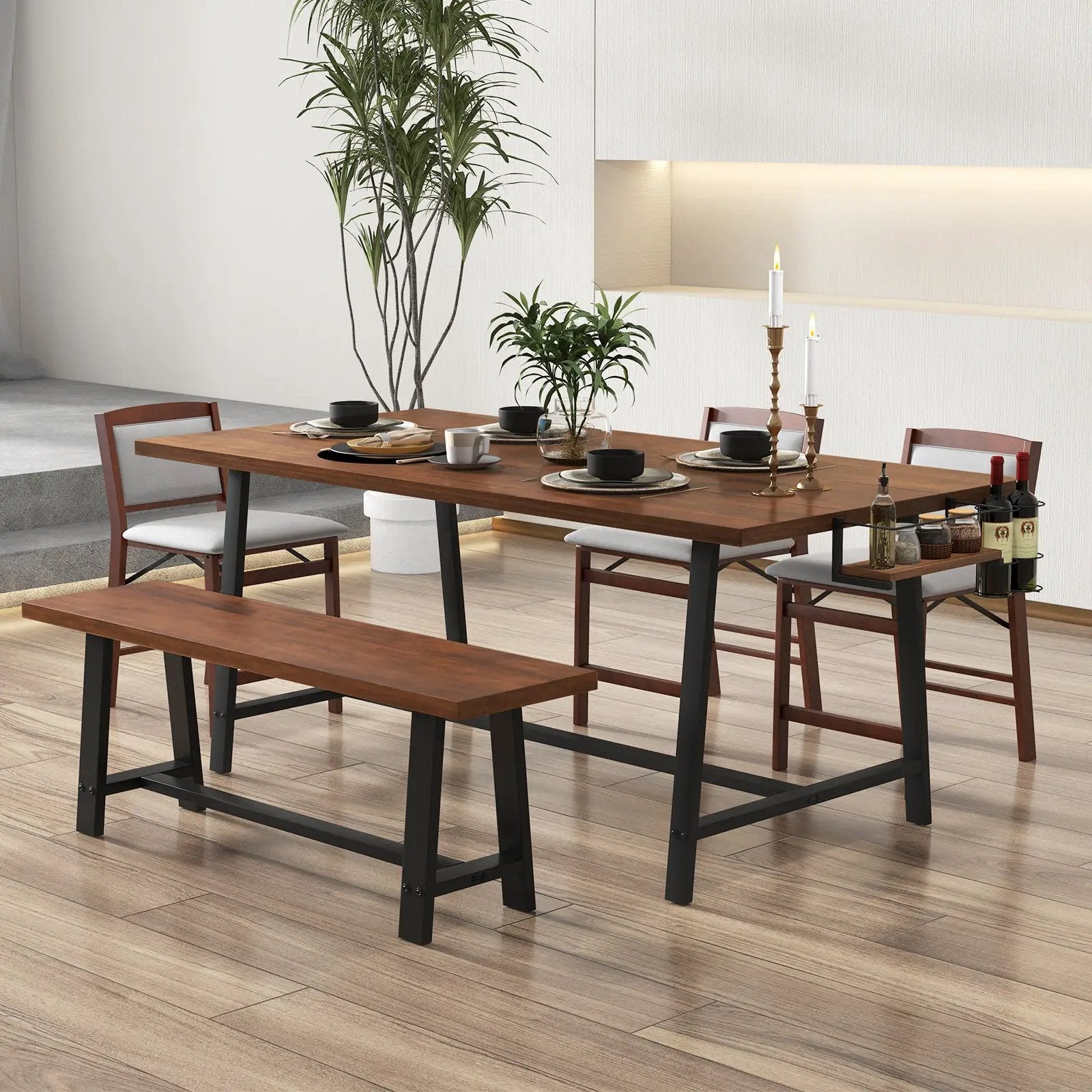 72 Inch Dining Table Rectangular Kitchen Table with 2-Bottle Wine Rack for 5-7-Walnut by DirectDeals