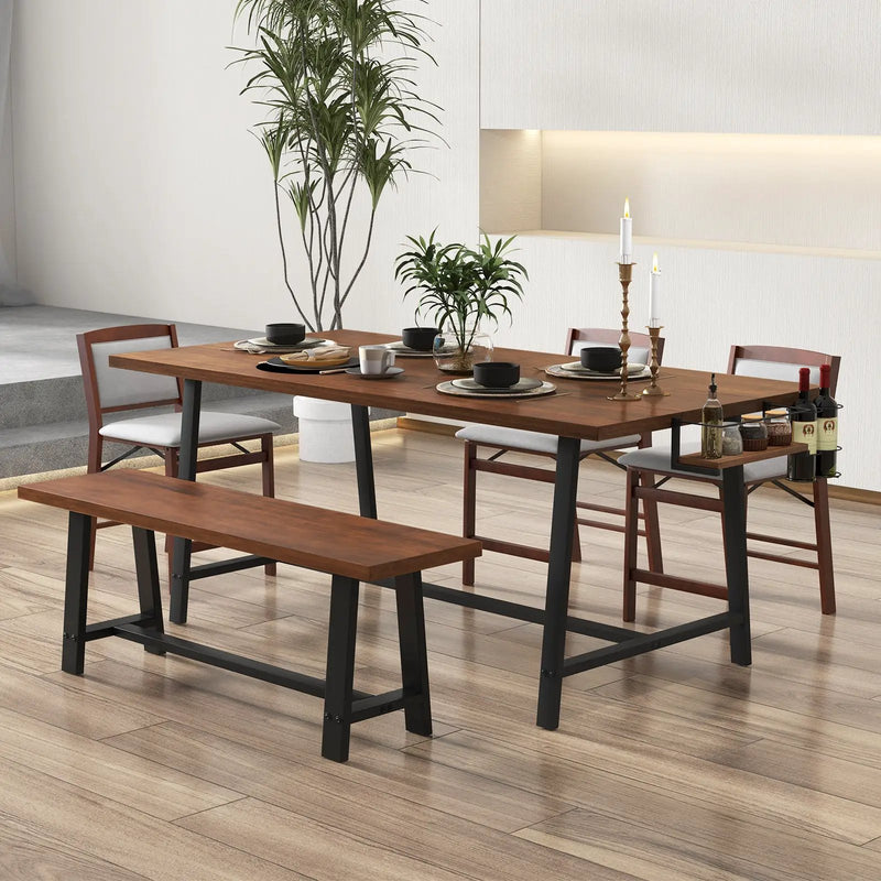 72 Inch Dining Table Rectangular Kitchen Table with 2-Bottle Wine Rack for 5-7-Walnut by DirectDeals
