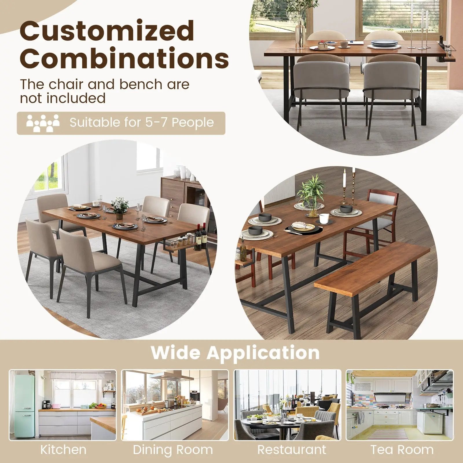 72 Inch Dining Table Rectangular Kitchen Table with 2-Bottle Wine Rack for 5-7-Walnut by DirectDeals
