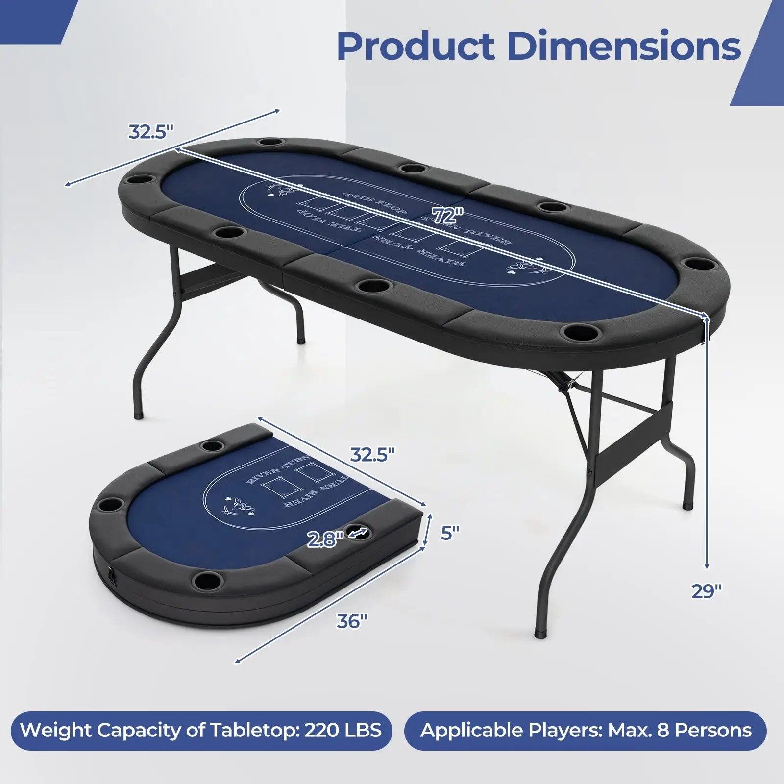72 Inch Foldable Poker Table for 8 Players Portable Oval Card Board Game Table by DirectDeals