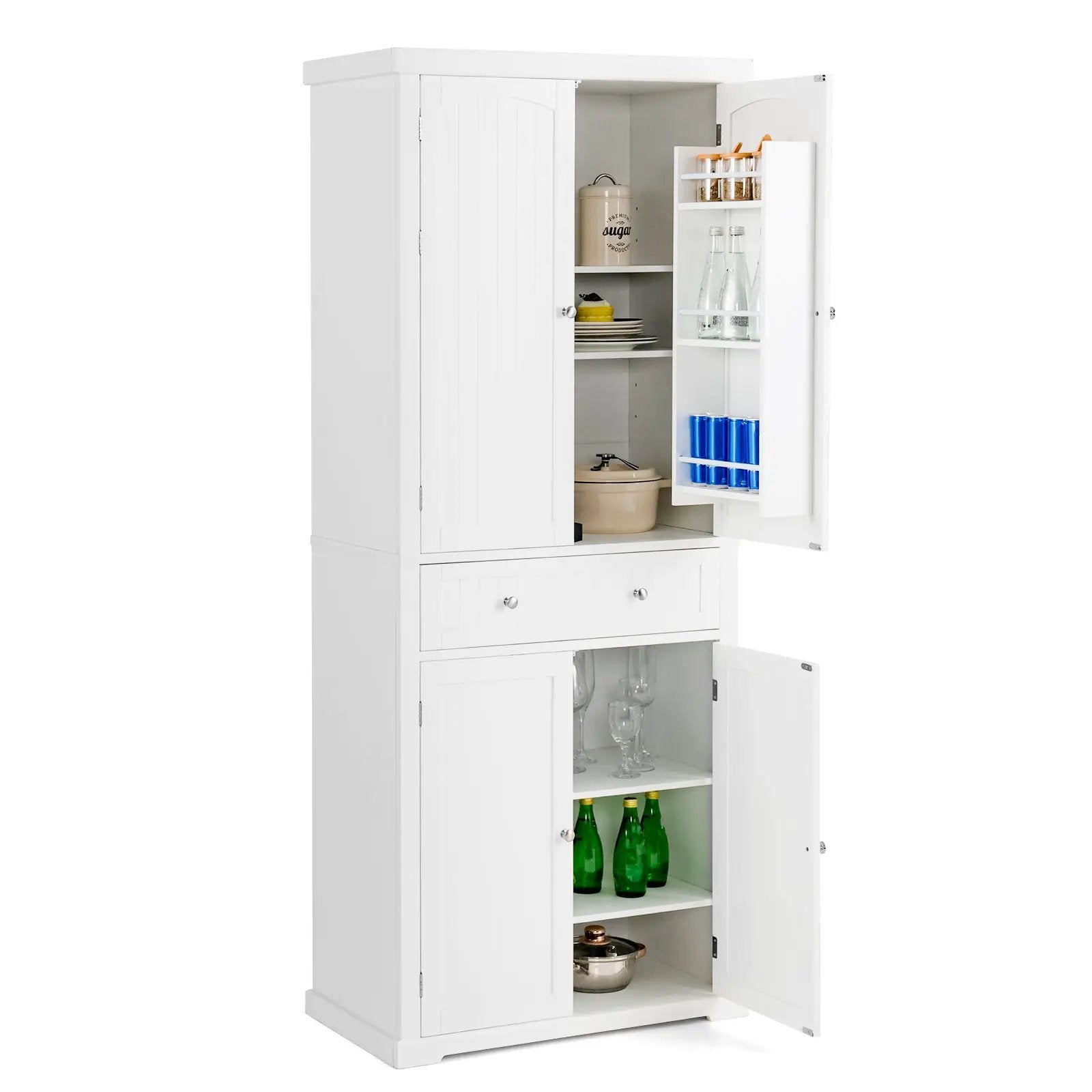 72 Inch Freestanding Kitchen Pantry Cabinet 4 Doors Storage Cupboard Shelves Drawer-White by DirectDeals