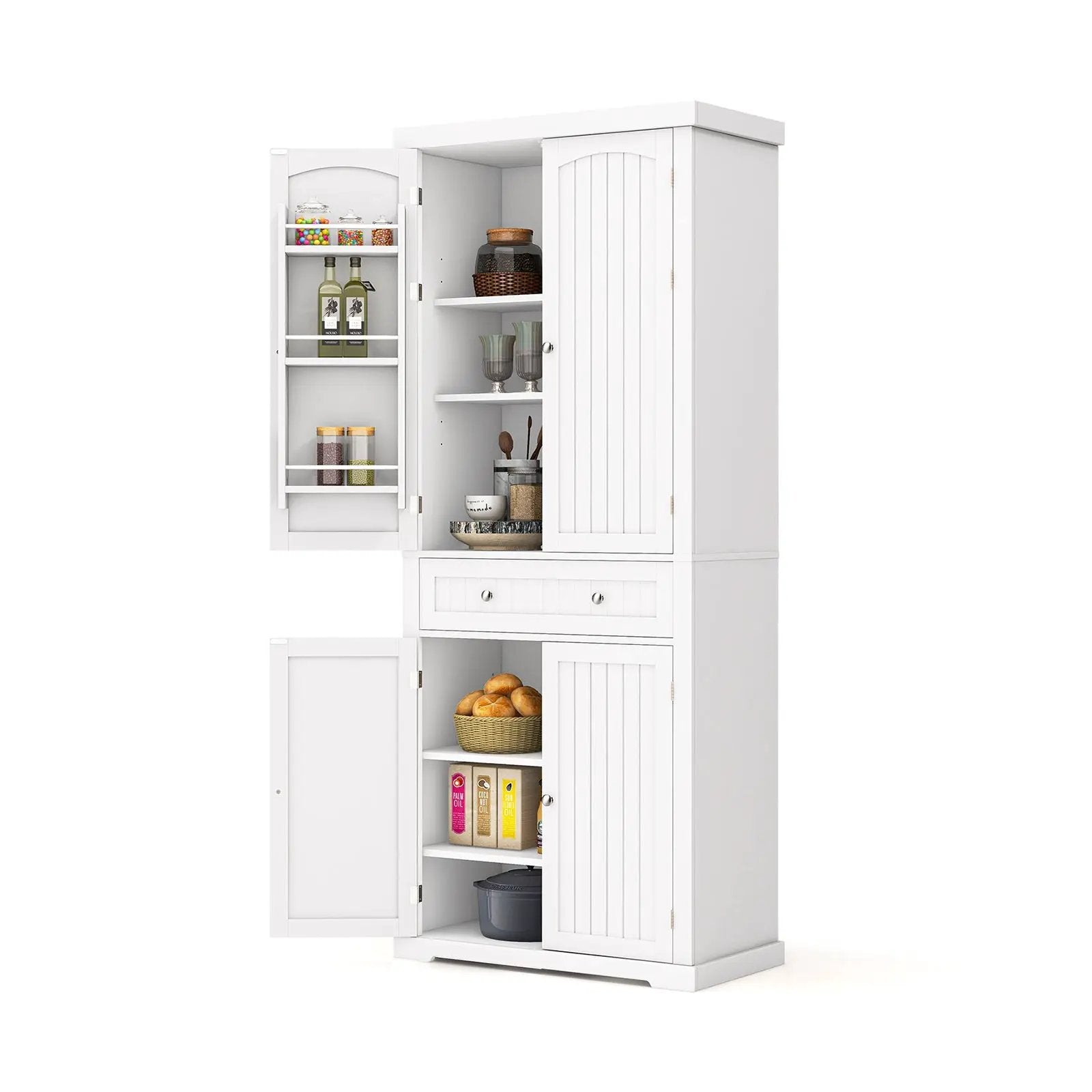 72 Inch Freestanding Kitchen Pantry Cabinet 4 Doors Storage Cupboard Shelves Drawer-White by DirectDeals