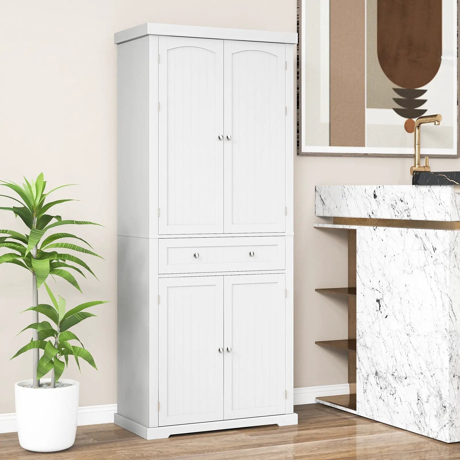 72 Inch Freestanding Kitchen Pantry Cabinet 4 Doors Storage Cupboard Shelves Drawer-White by DirectDeals