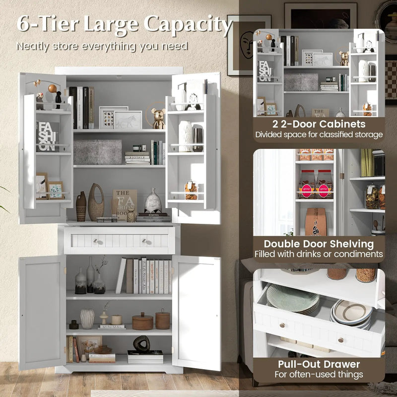 72 Inch Freestanding Kitchen Pantry Cabinet 4 Doors Storage Cupboard Shelves Drawer-White by DirectDeals