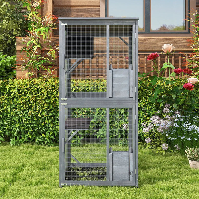 72 Inch TallWooden Cat House with Weatherproof Asphalt Roof-Gray by DirectDeals