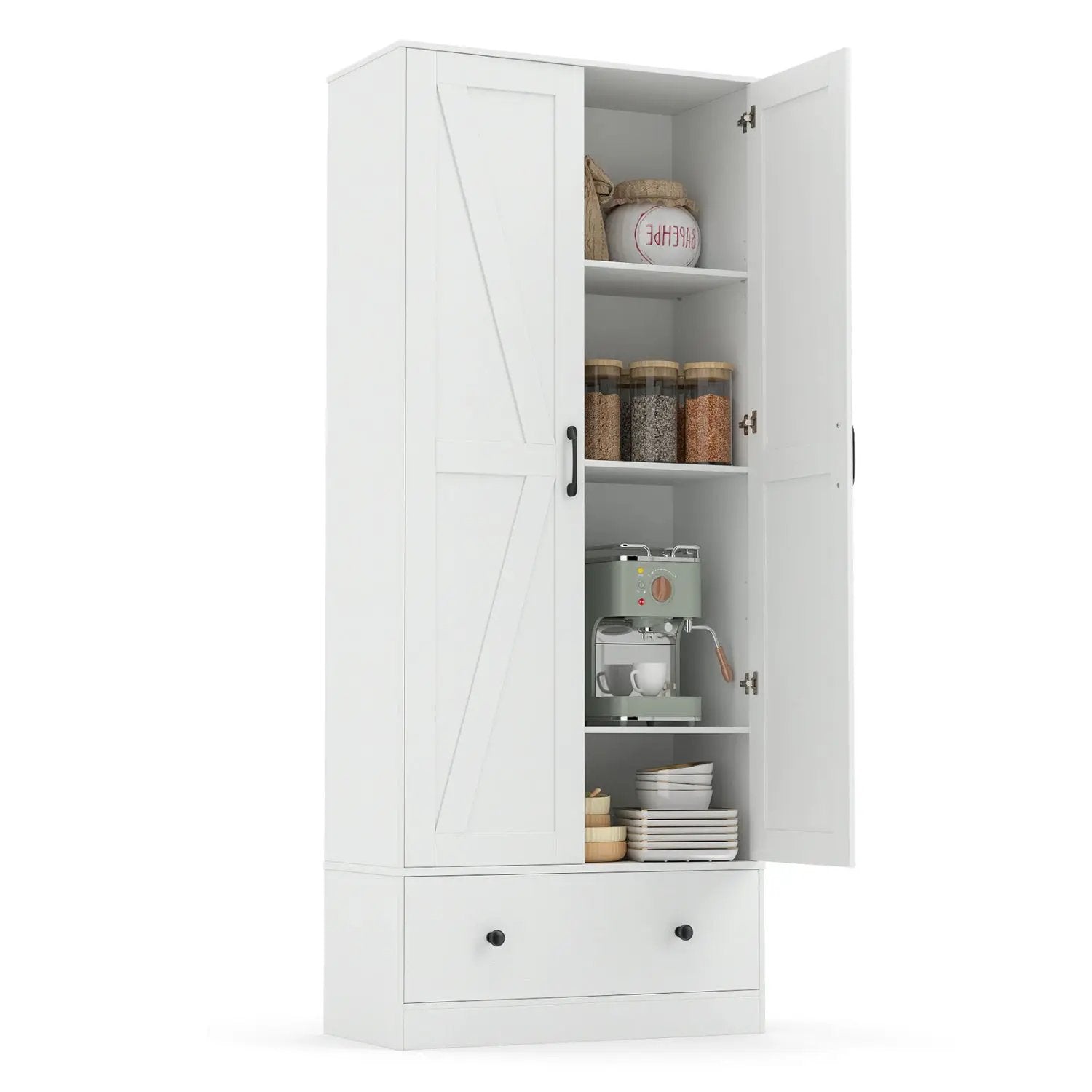 72 Inch Tall Kitchen Pantry Cabinet Farmhouse Wooden Cupboard with 2 Doors by DirectDeals