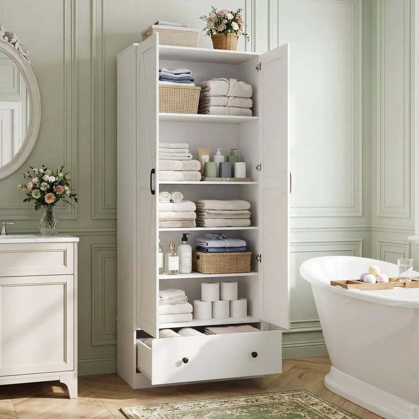 72 Inch Tall Kitchen Pantry Cabinet Farmhouse Wooden Cupboard with 2 Doors by DirectDeals