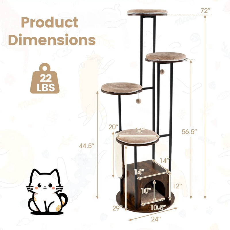 72-Inch Multi-Level Cat Tree with Condo and Perches by DirectDeals