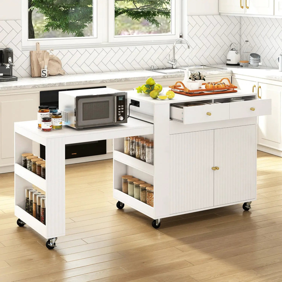 72" Kitchen Island with Extendable Dining Table & Power Outlet by DirectDeals