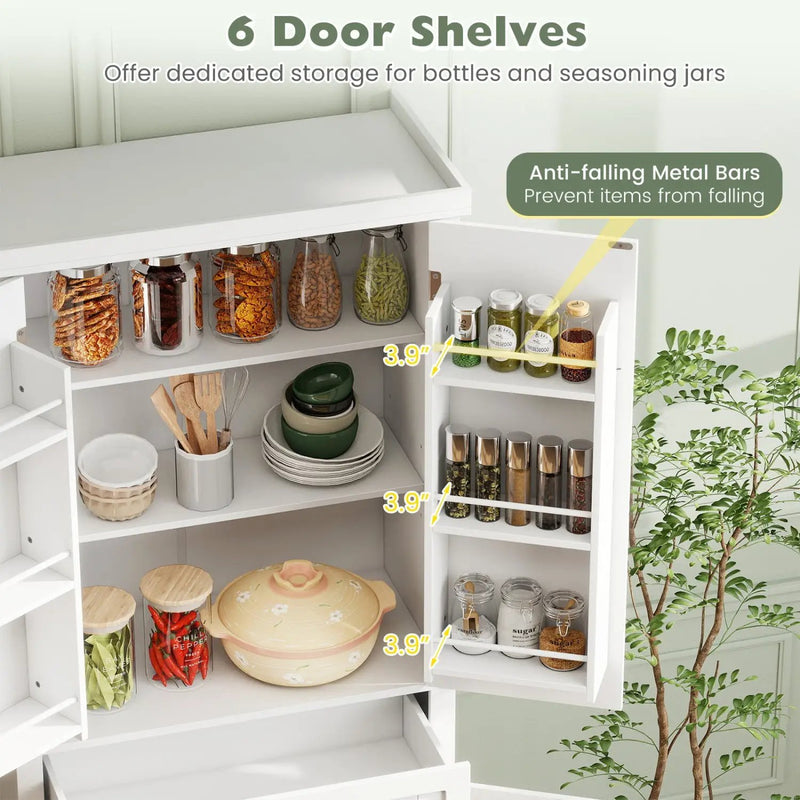 72" Tall Kitchen Pantry Cabinet with 4 Fluted Doors - White by DirectDeals