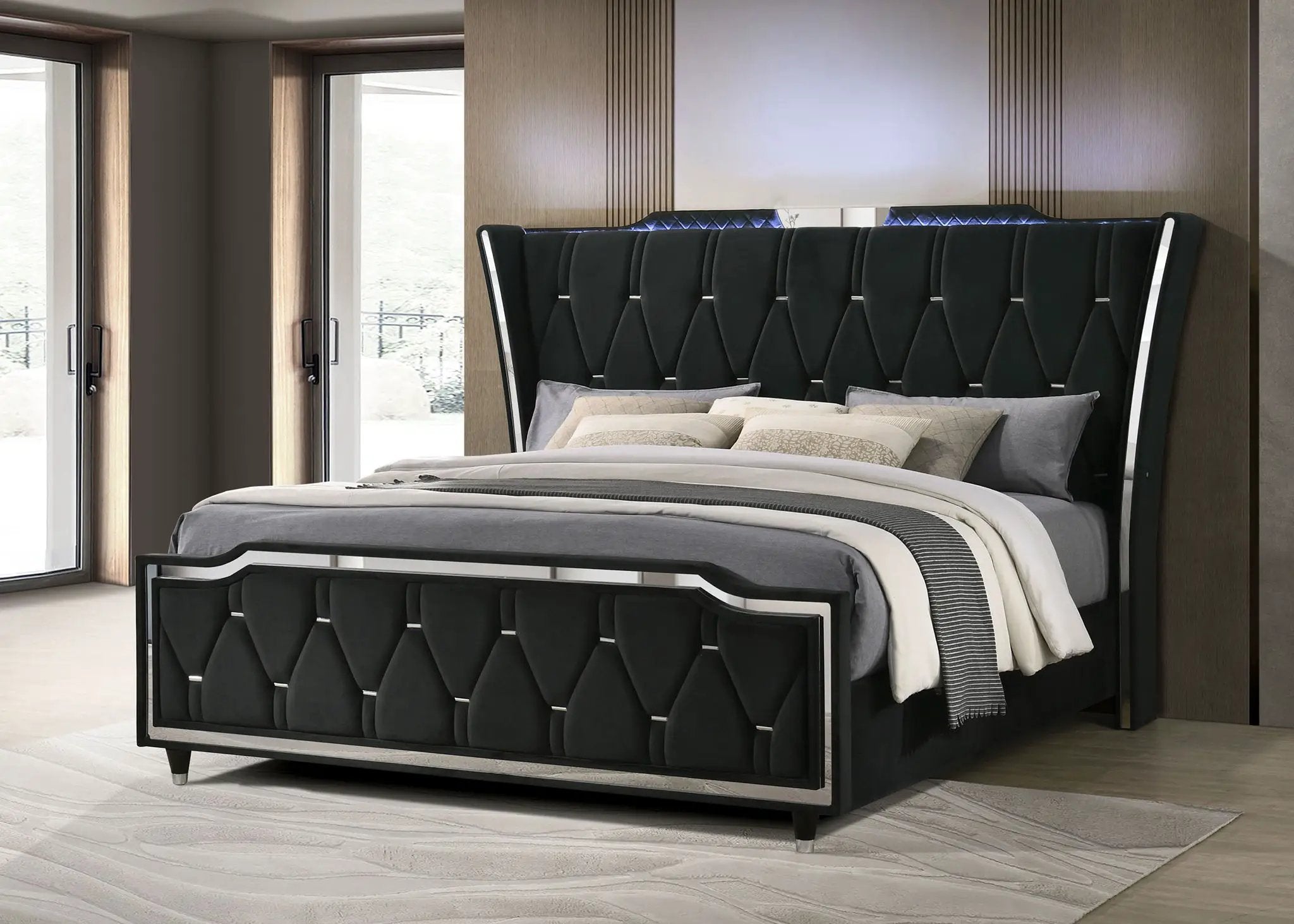Lorient California King LED Upholstered Bed Black
