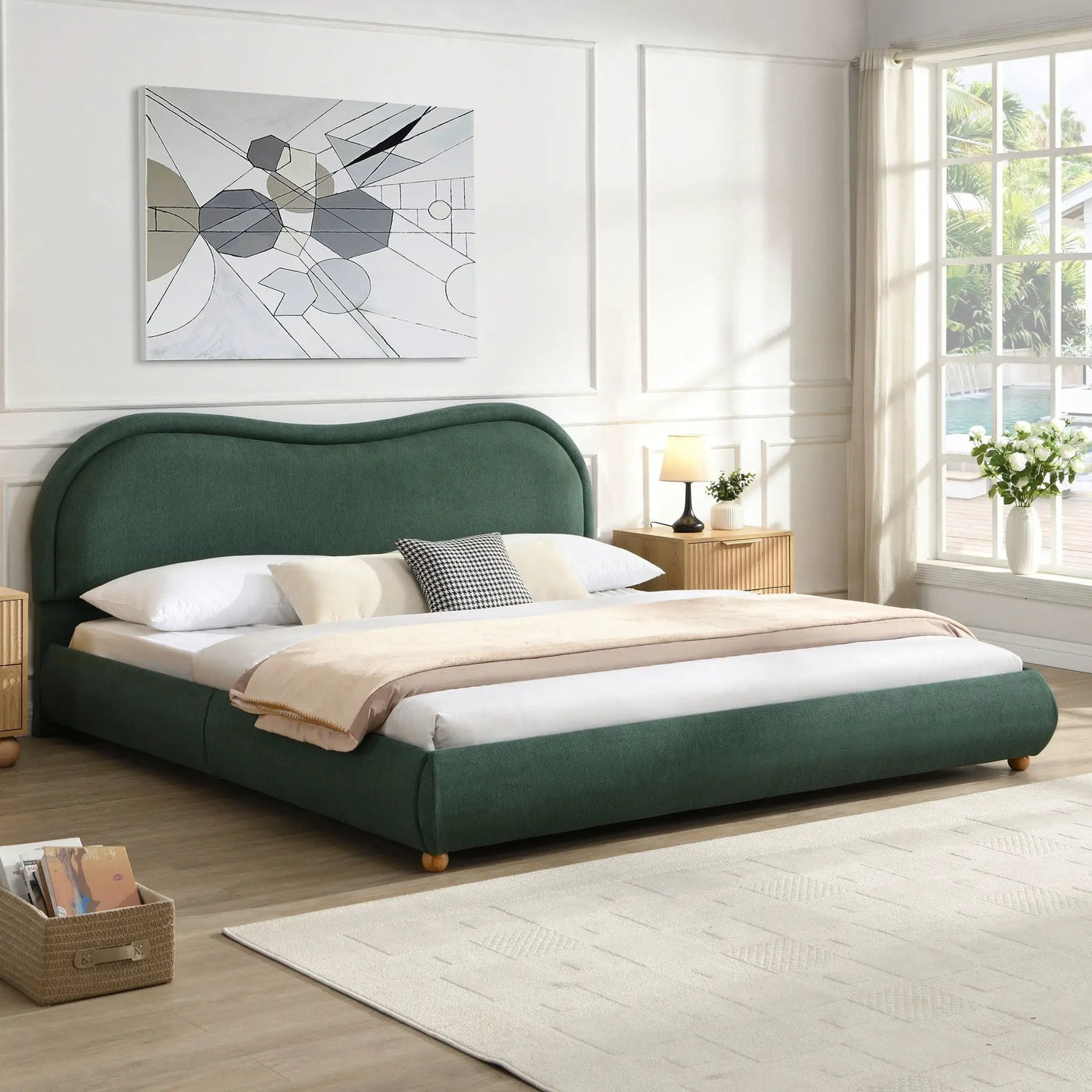 Upholstered Platform Bed Frame With Curved Headboard by HouseOfZazla