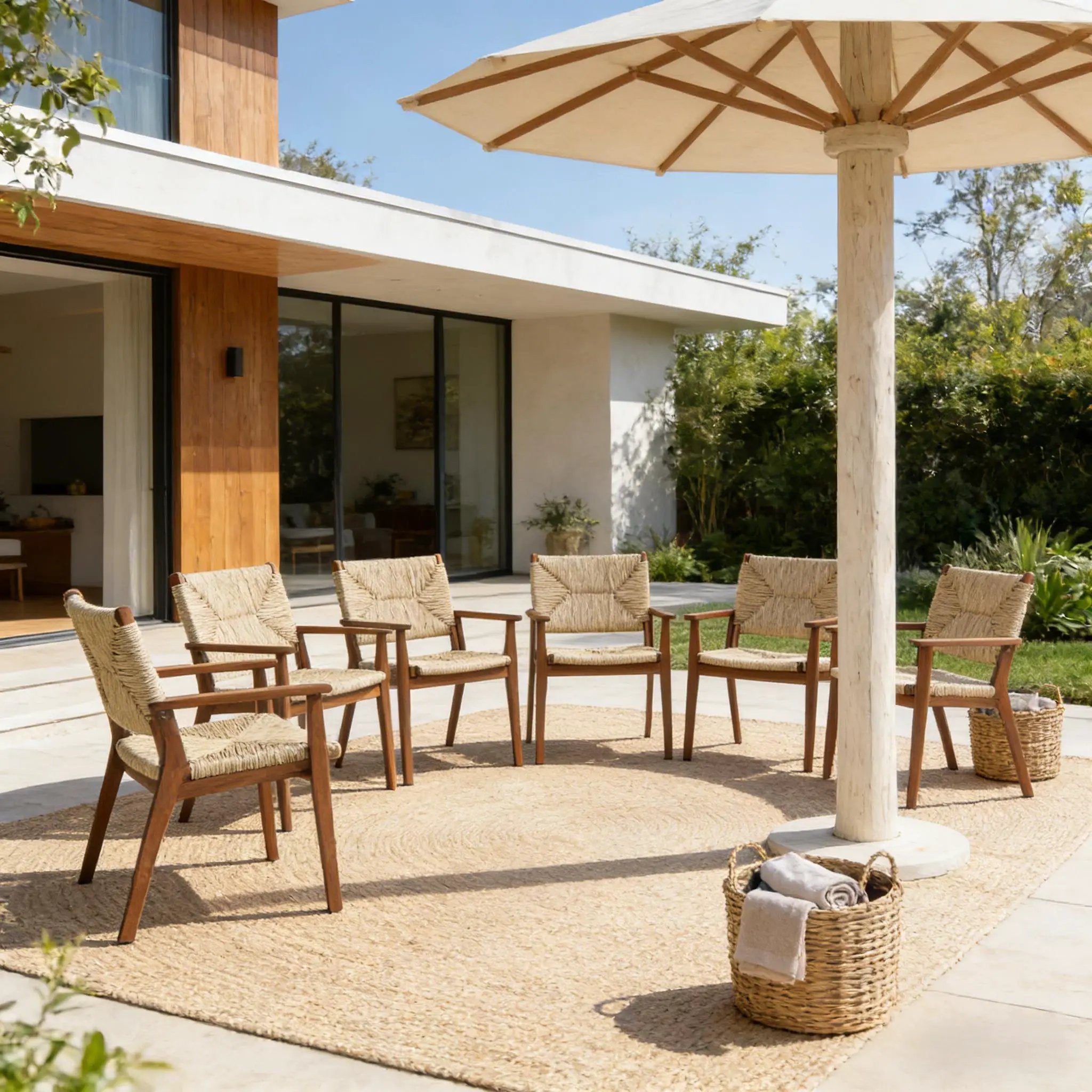 Durable Outdoor Dining Chair with Acacia Wood Frame and Wicker Seat by HouseOfZazla