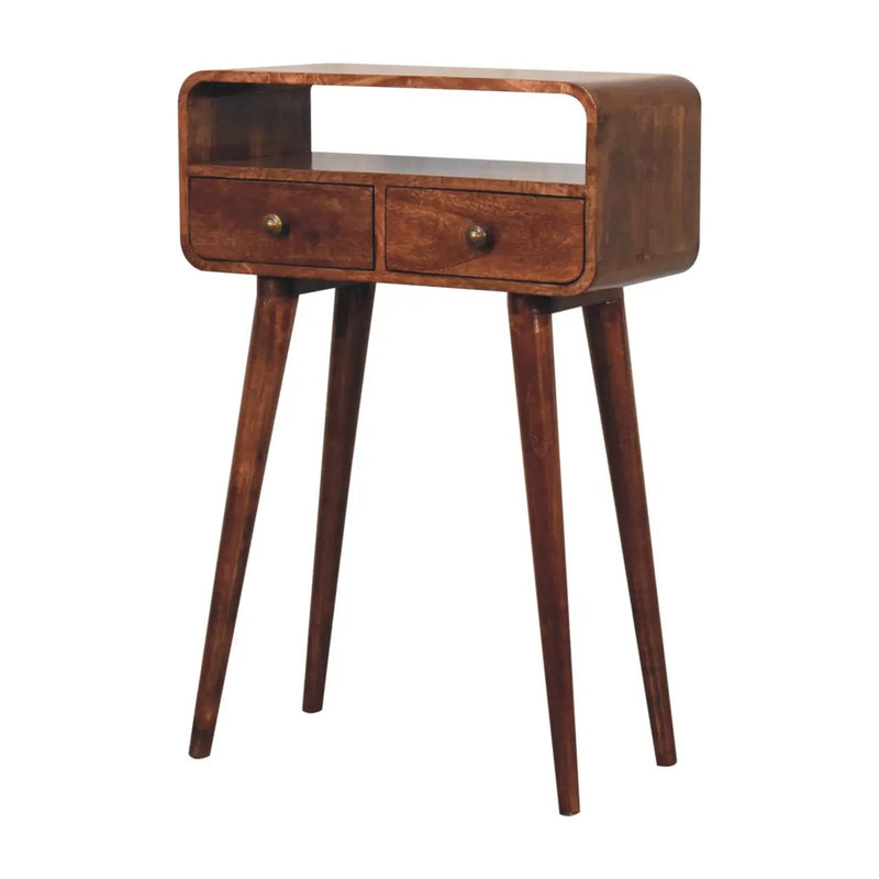 Solid Wood Mini Curved Honey Console Table by HouseOfZazla