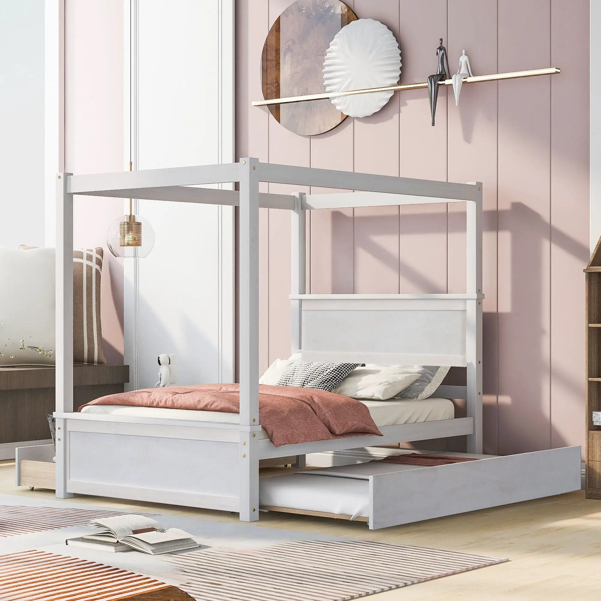 Canopy Platform Bed With Drawers, Support Slats, No Box Spring Needed by Unique Piece Furniture