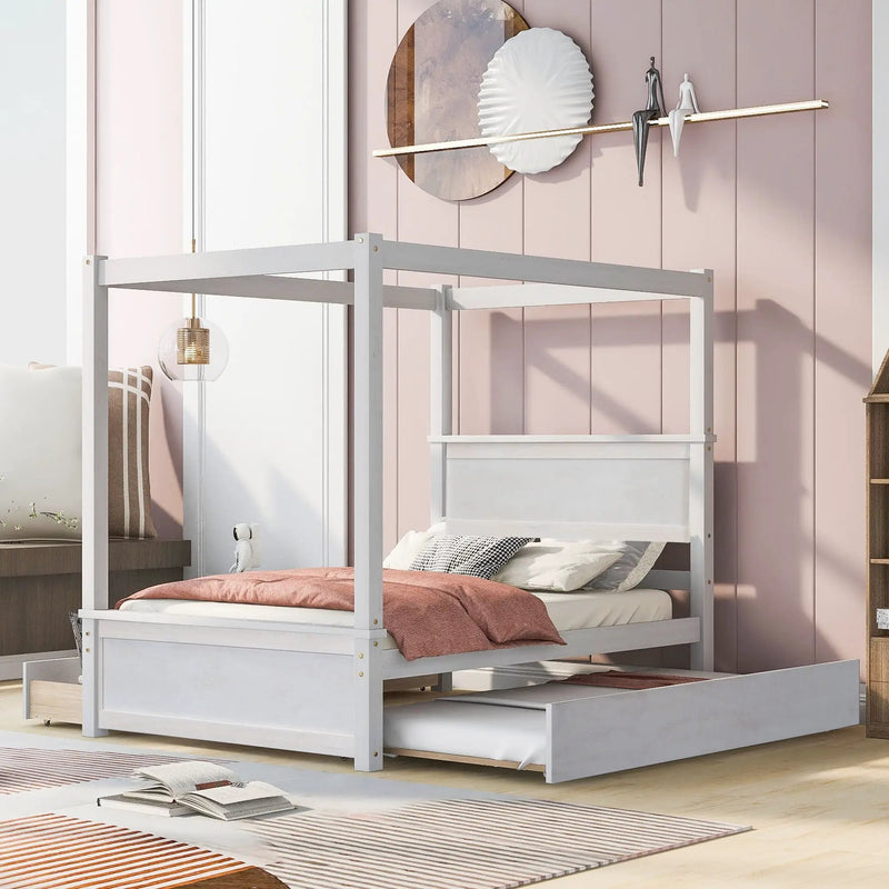 Canopy Platform Bed With Drawers, Support Slats, No Box Spring Needed by HouseOfZazla