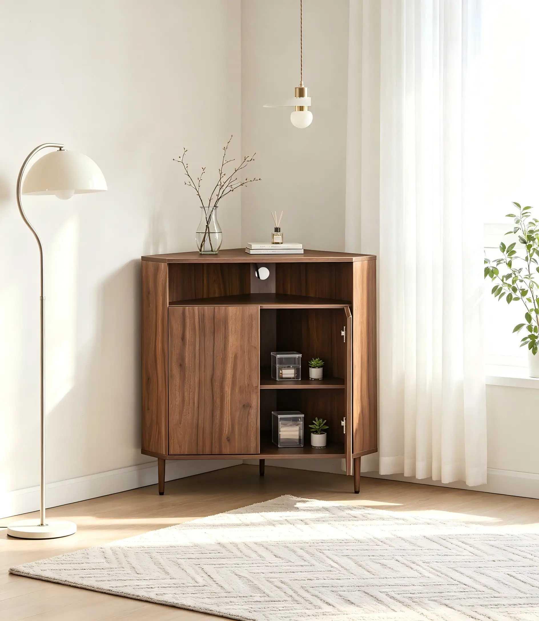 Modern Narrow Wooden Corner Storage Cabinet by HouseOfZazla